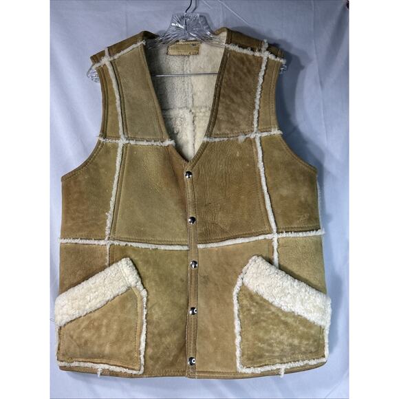 VTG The Sheep Shack Shearling Vest Suede Leather Sherpa Women’s Sz XL Patchwork - Picture 1 of 9